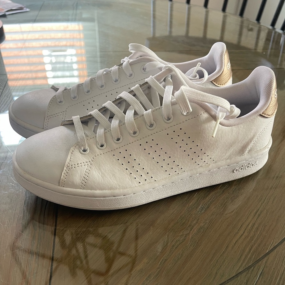 Adidas Women's White and Rose Gold Accent Sneakers